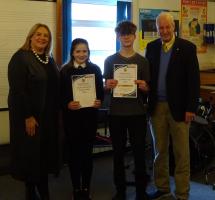 Hawick High's Headteacher Mrs Lisa Scott and Hawick Rotary President Iain Smith with prizewinners